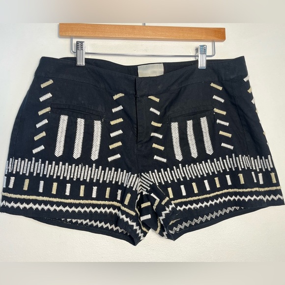 Anthropologie Chloe Oliver Black Embroidered Dash Dash Shorts Size 10 - Picture 2 of 8